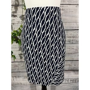 Ann Taylor Loft Skirt size Medium Navy Blue White Faux Wrap Textured Pencil Knee
